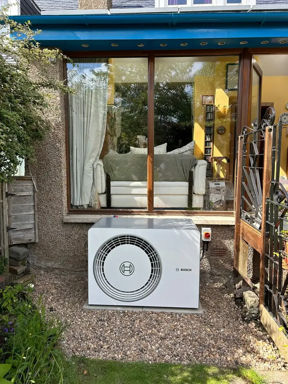 Air source heat pump installed at a rural property near Penicuik