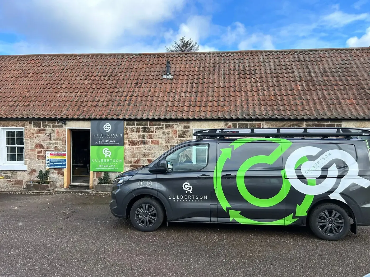 Culbertson Renewables branded van outside the Portobello office